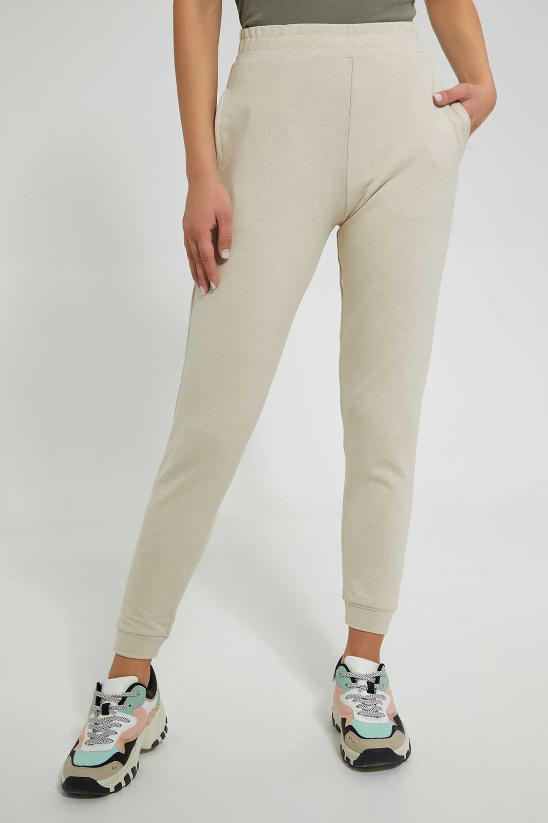 White Plain Jogger With Elasticated Waistband