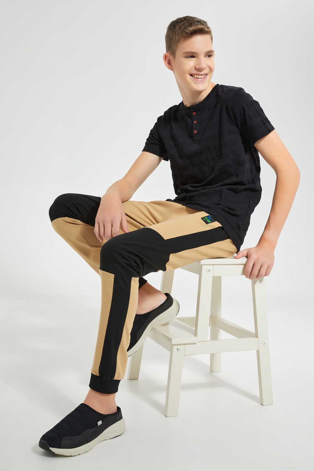 Redtag-Lt.-Beige-Biker-Knee-Jogger-Pant-Joggers-Senior-Boys-9 to 14 Years