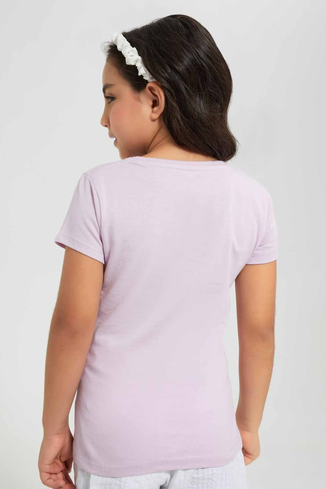 Redtag-Lilac-T-Shirt-With-Placment-Print-Category:T-Shirts,-Colour:Lilac,-Deals:New-In,-Filter:Girls-(2-to-8-Yrs),-GIR-T-Shirts,-New-In-GIR,-Non-Sale,-S22D,-Section:Girls-(0-to-14Yrs),-TBL-Girls-2 to 8 Years