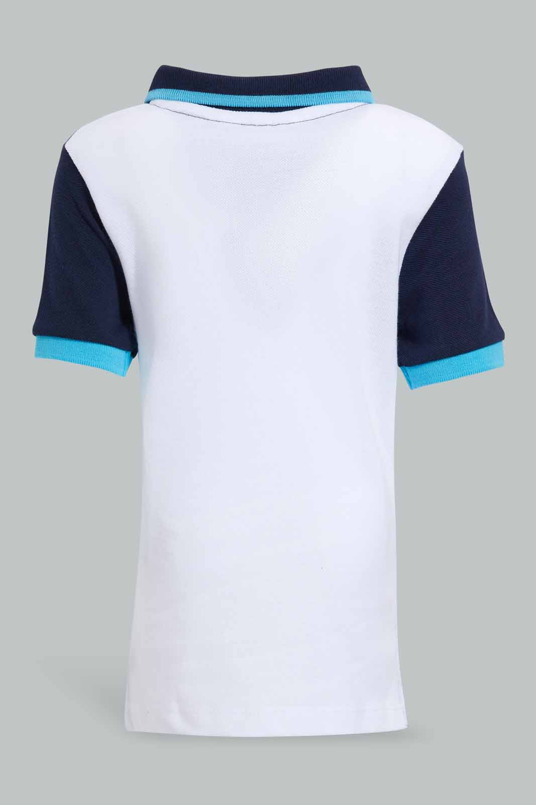 Redtag-Blue-Navy-White-Polo-Cut-And-Sew-Pique-Polo-Polo-Shirts-Infant-Boys-3 to 24 Months