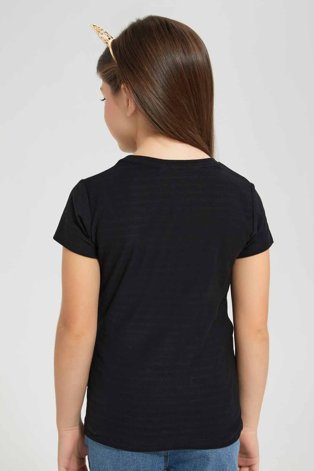 Redtag-Girls-T-Shirt-With-Rhinestone-And-Print-Category:T-Shirts,-Colour:Black,-Deals:New-In,-Filter:Girls-(2-to-8-Yrs),-GIR-T-Shirts,-New-In-GIR-APL,-Non-Sale,-S22D,-Section:Girls-(0-to-14Yrs),-TBL-Girls-2 to 8 Years