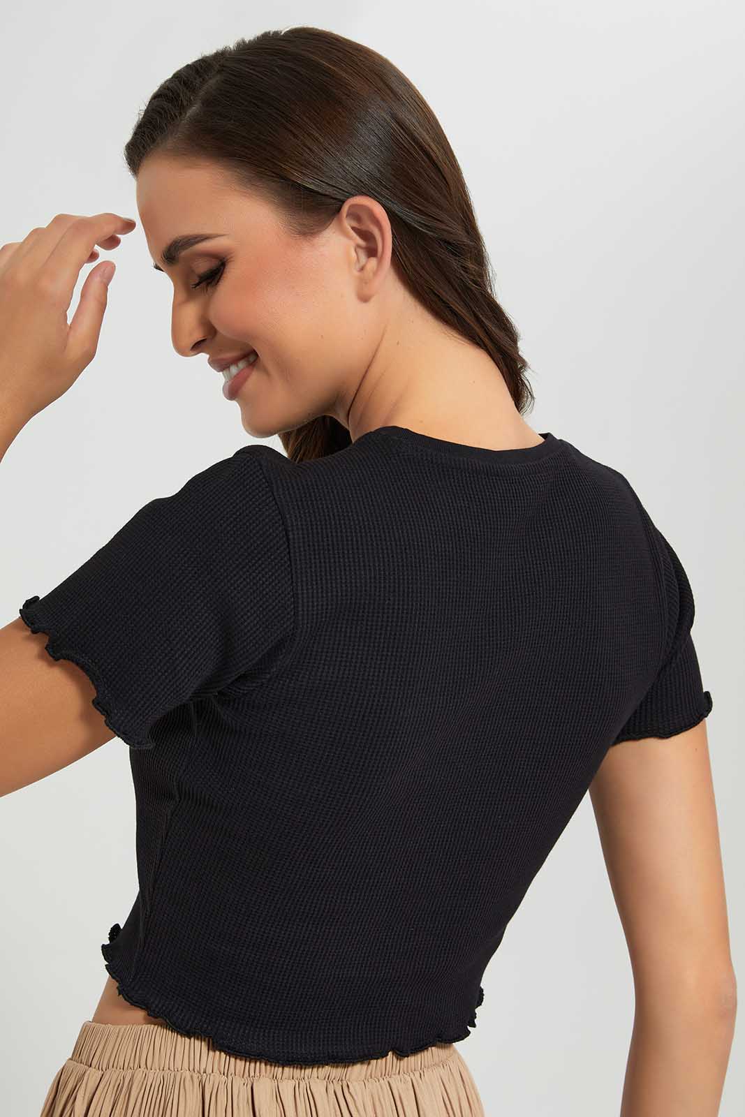 Redtag-Black-Textured-Top-Category:Tops,-Colour:Black,-Deals:New-In,-Filter:Women's-Clothing,-LDC,-LDC-Tops,-New-In-LDC,-Non-Sale,-Section:Women,-W22O-Women's-
