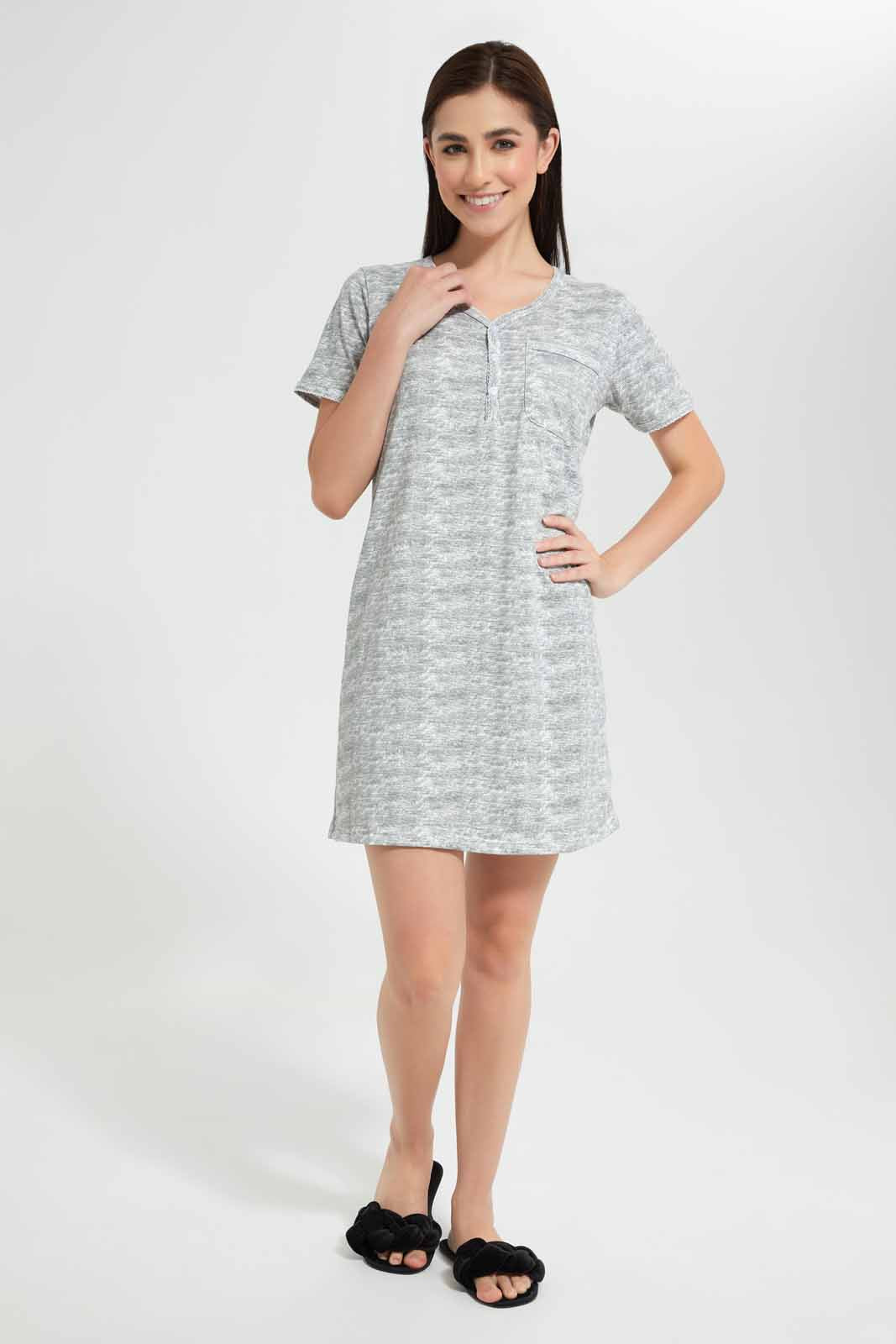 Redtag-Light-Grey-Melange-Plain-Nightshirt-Category:Nightshirts,-Colour:Grey,-Deals:New-In,-Filter:Women's-Clothing,-New-In-Women,-Non-Sale,-S22D,-Section:Women,-Women-Nightshirts--