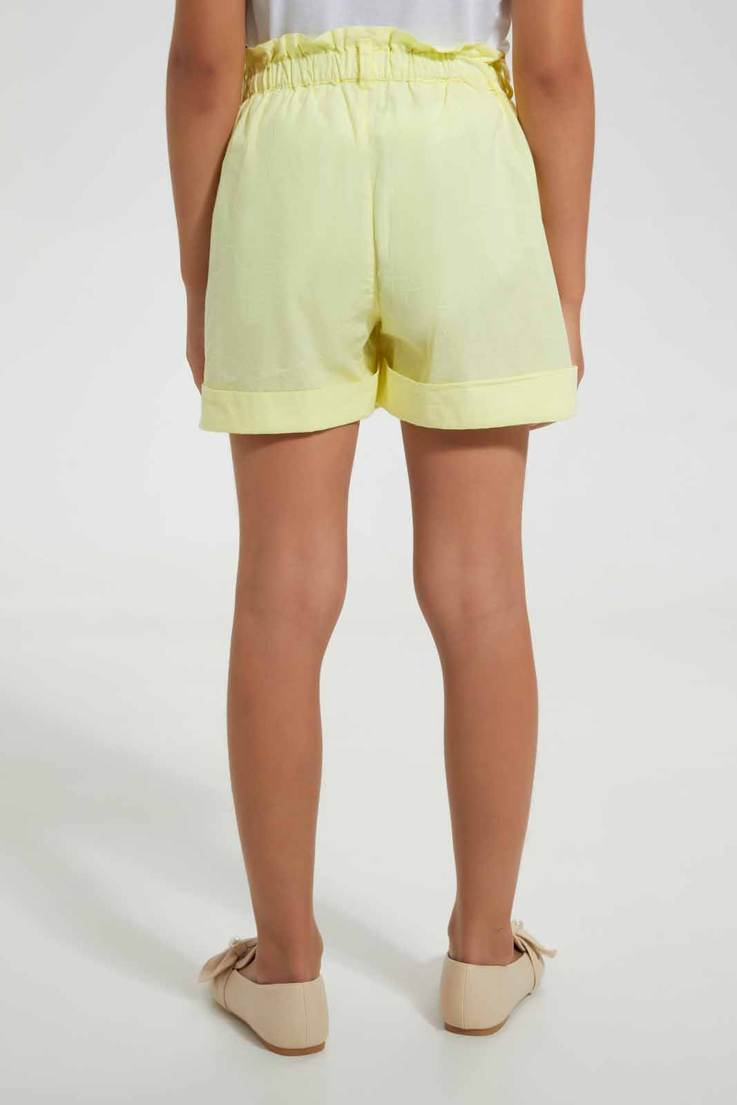 Redtag-Yellow-Girls-Short-Casual-Shorts-Girls-2 to 8 Years