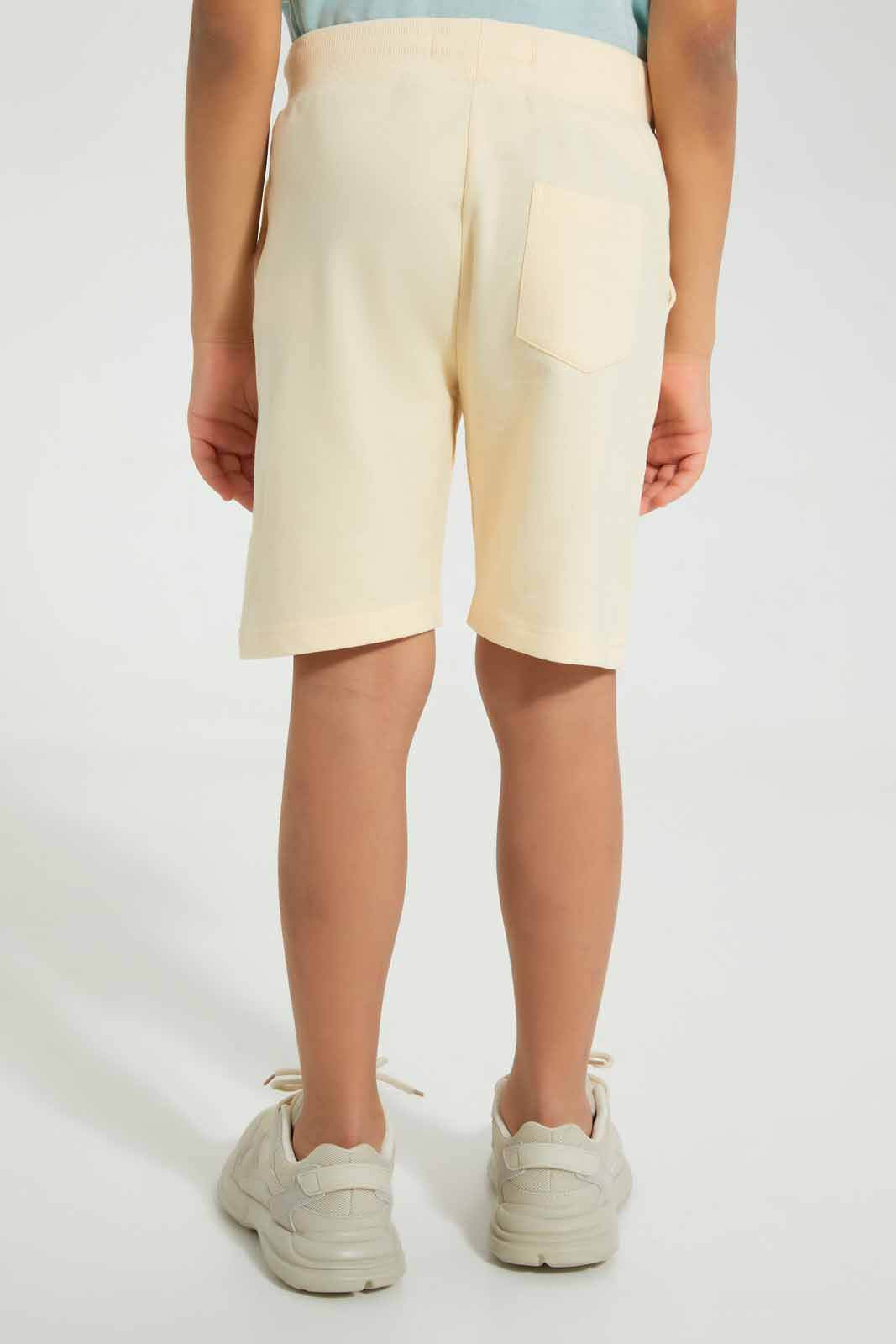 Redtag-Beige-Print-Shorts-Active-Shorts-Boys-2 to 8 Years