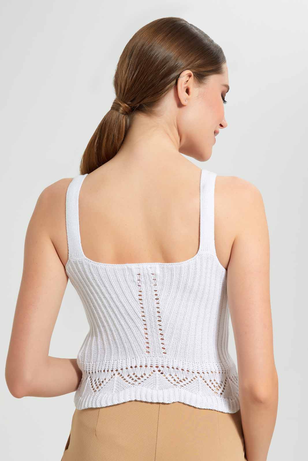 White Sleeveless Flat Knit Top