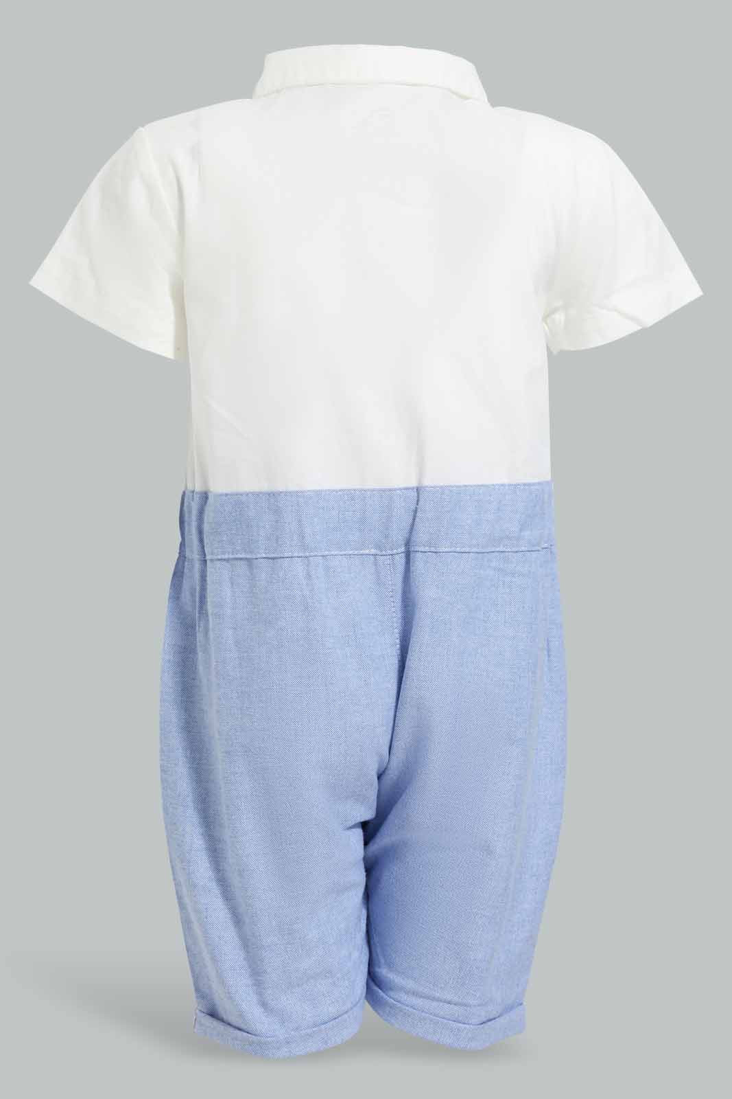 Redtag-Blue-Cut-&-Sewn-Romper-With-Suspender-APL,-Category:Sleepsuits,-Colour:Blue,-Deals:New-In,-Festive,-Filter:Baby-(0-to-12-Mths),-NBB-Sleepsuits,-New-In-NBB-APL,-Non-Sale,-Section:Boys-(0-to-14Yrs),-W22O-Baby-0 to 12 Months