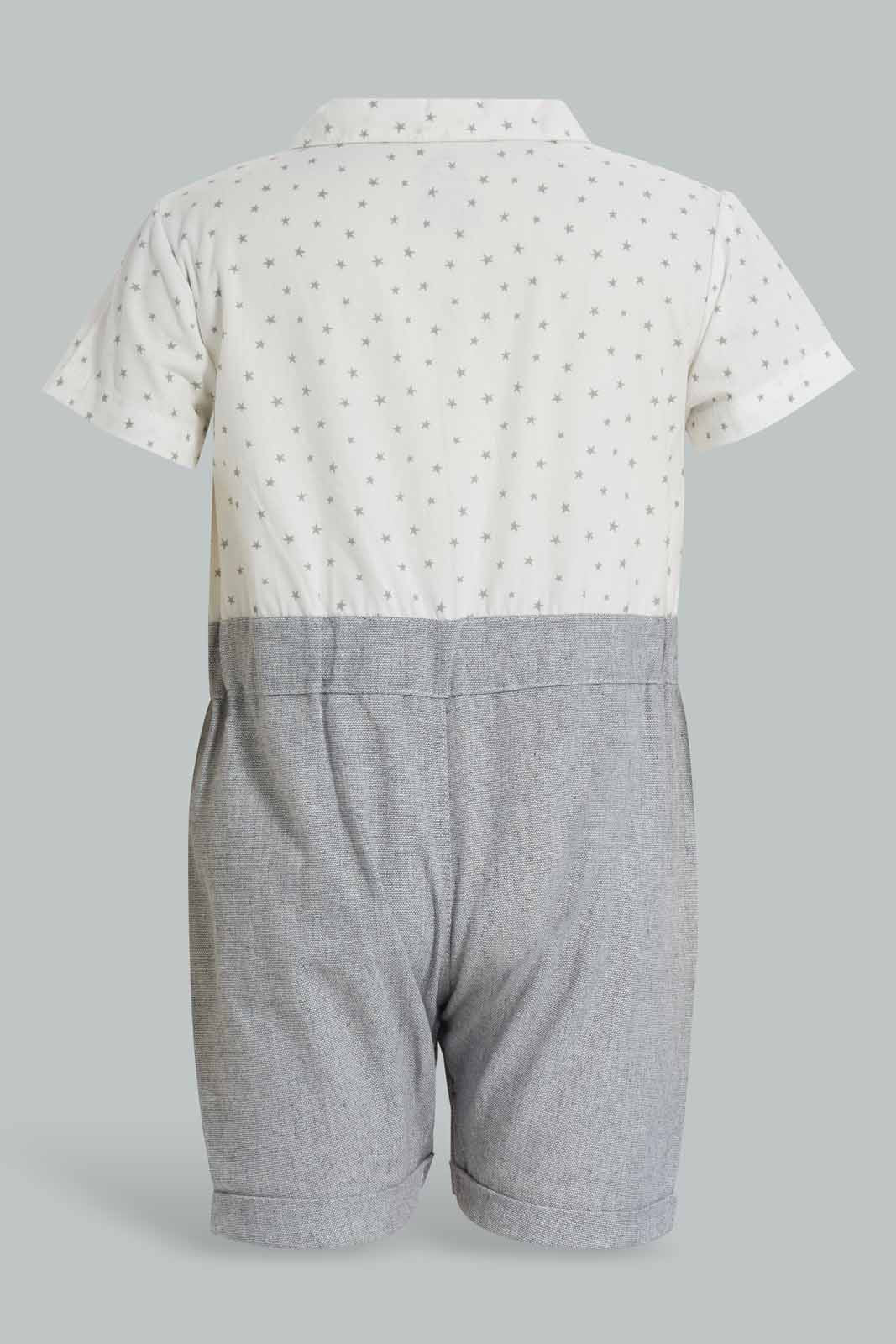 Redtag-Beige-Cut-&-Sewn-Romper-With-Suspender-APL,-Category:Sleepsuits,-Colour:Beige,-Deals:New-In,-Festive,-Filter:Baby-(0-to-12-Mths),-NBB-Sleepsuits,-New-In-NBB-APL,-Non-Sale,-Section:Boys-(0-to-14Yrs),-W22O-Baby-0 to 12 Months