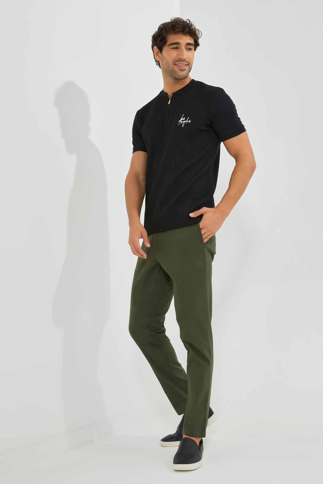 Redtag-Black-Zip-Placket-T-Shirt-Category:T-Shirts,-Colour:Black,-Deals:New-In,-EID,-Filter:Men's-Clothing,-Men-T-Shirts,-New-In-Men,-Non-Sale,-Section:Men,-W22O-Men's-