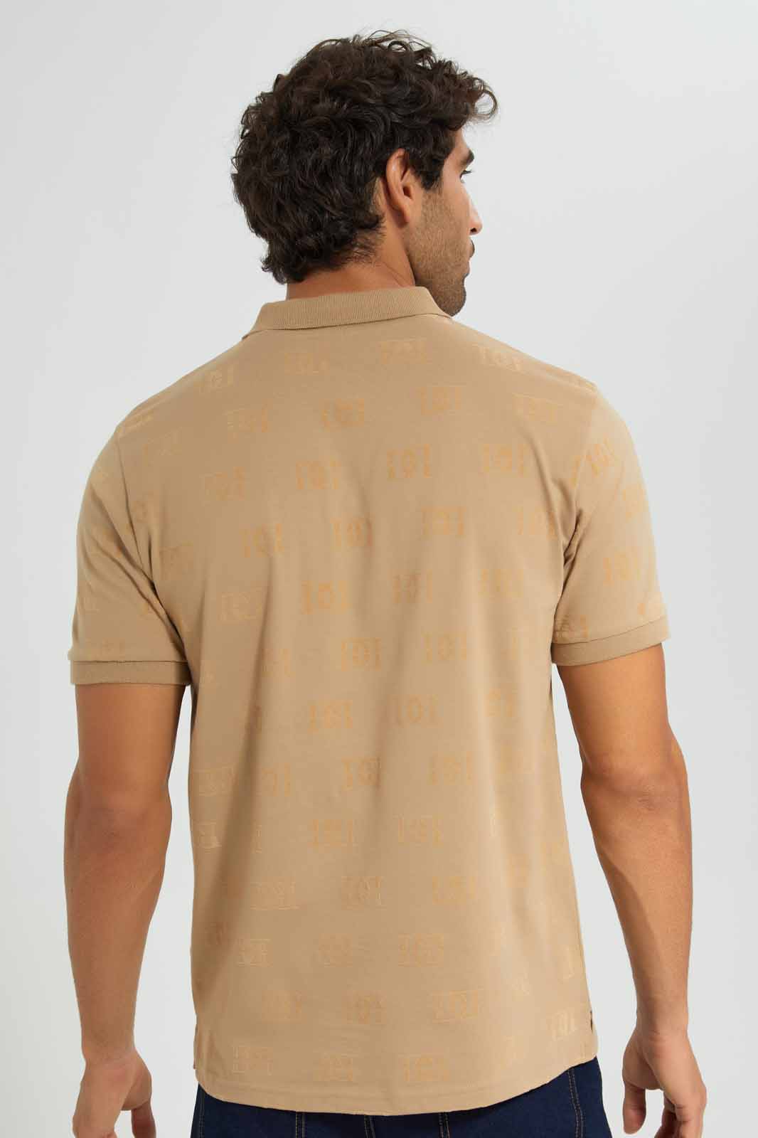 Redtag-Beige-Printed-Flock-Print-Polo-Shirt-Category:Polo-T-Shirts,-Colour:Beige,-Deals:New-In,-EID,-Filter:Men's-Clothing,-Men-Polo-T-Shirts,-New-In-Men,-Non-Sale,-Section:Men,-W22O-Men's-