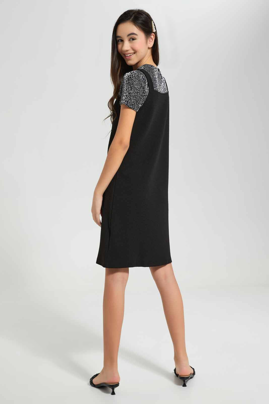 Redtag-Black/Gold-Lurex-Twofer-Dress-Category:Dresses,-Colour:Black,-Deals:New-In,-Festive,-Filter:Senior-Girls-(9-to-14-Yrs),-GSR-Dresses,-New-In-GSR-APL,-Non-Sale,-Section:Girls-(0-to-14Yrs),-W22O-Senior-Girls-9 to 14 Years