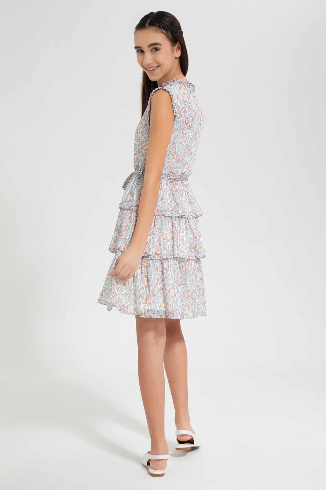 Redtag-Lt-Blue-Ditsy-Print-Lurex-Layered-Dress-Category:Dresses,-Colour:Assorted,-Deals:New-In,-Festive,-Filter:Senior-Girls-(9-to-14-Yrs),-GSR-Dresses,-New-In-GSR-APL,-Non-Sale,-Section:Girls-(0-to-14Yrs),-W22O-Senior-Girls-9 to 14 Years