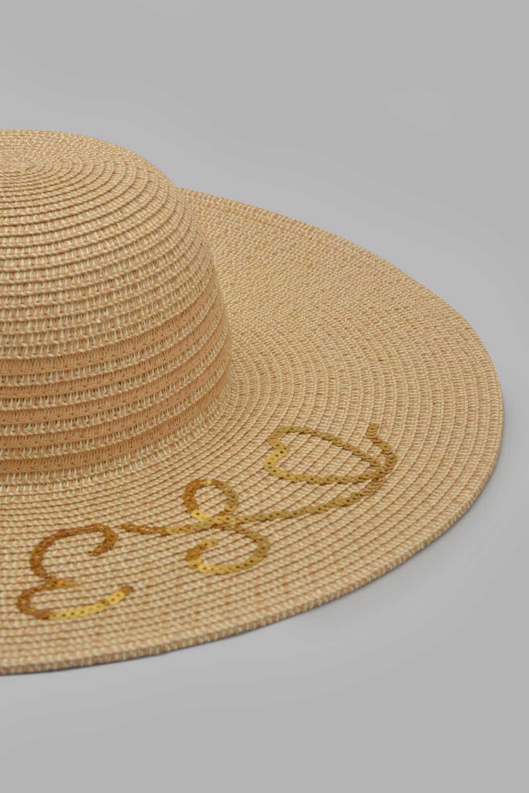 Redtag-Beige-Gold-Foil-Embellished-Hat-Category:Caps-&-Hats,-Colour:Beige,-Filter:Women's-Accessories,-New-In,-New-In-Women-ACC,-Non-Sale,-Section:Women,-W22O,-Women-Caps-&-Hats-Women-