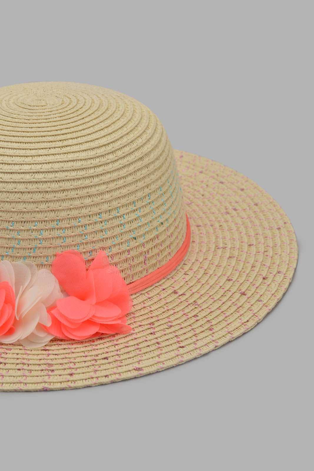 Redtag-Beige-Floral-Embellished-Hat-Category:Caps-&-Hats,-Colour:Assorted,-Filter:Girls-Accessories,-GIR-Caps-&-Hats,-New-In,-New-In-GIR-ACC,-Non-Sale,-Section:Girls-(0-to-14Yrs),-W22O-Girls-