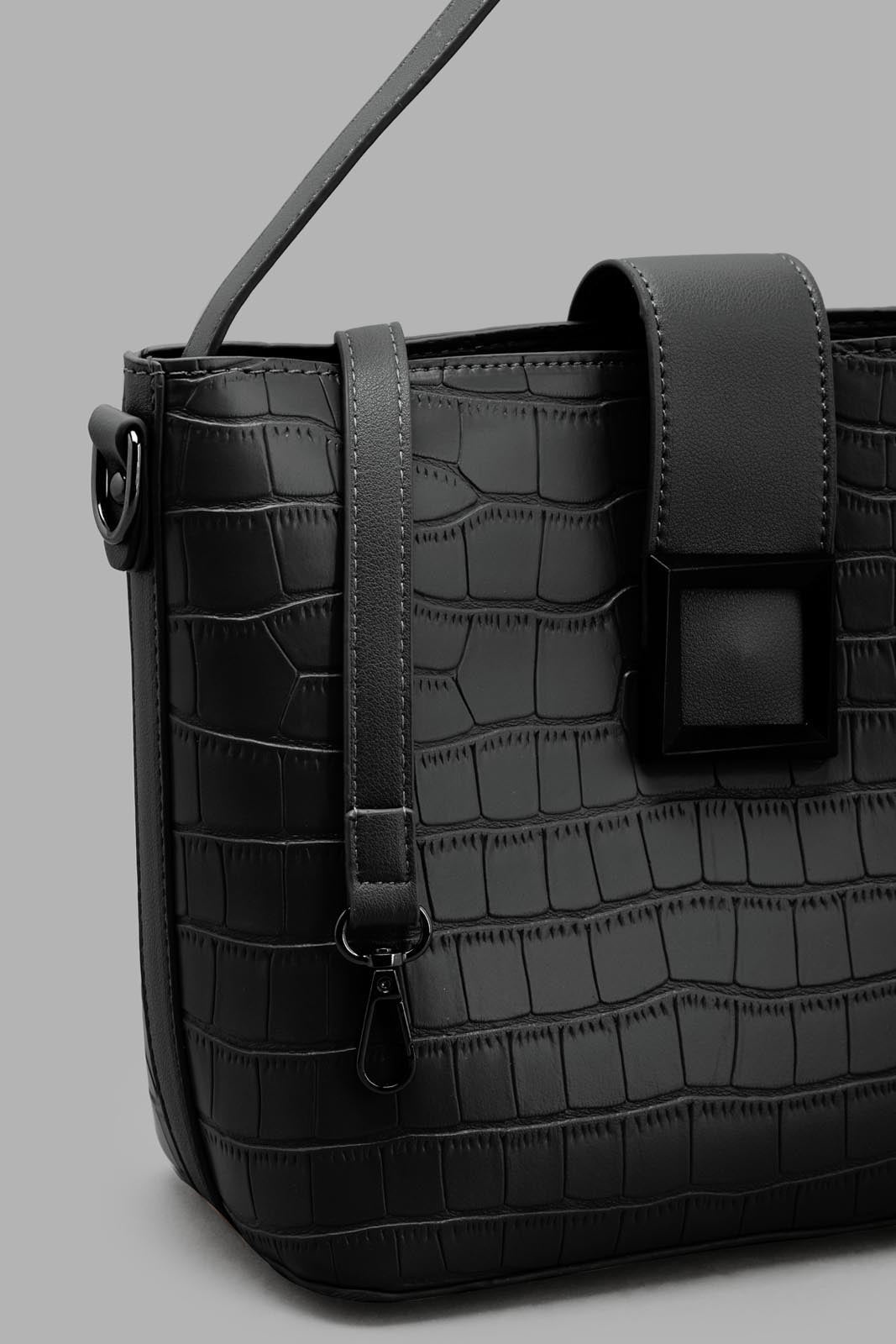 Redtag-Black-Bucket-Texture-Cross-Body-Bag-Category:Bags,-Colour:Black,-Filter:Women's-Accessories,-New-In,-New-In-Women-ACC,-Non-Sale,-S22C,-Section:Women,-Women-Bags-Women-