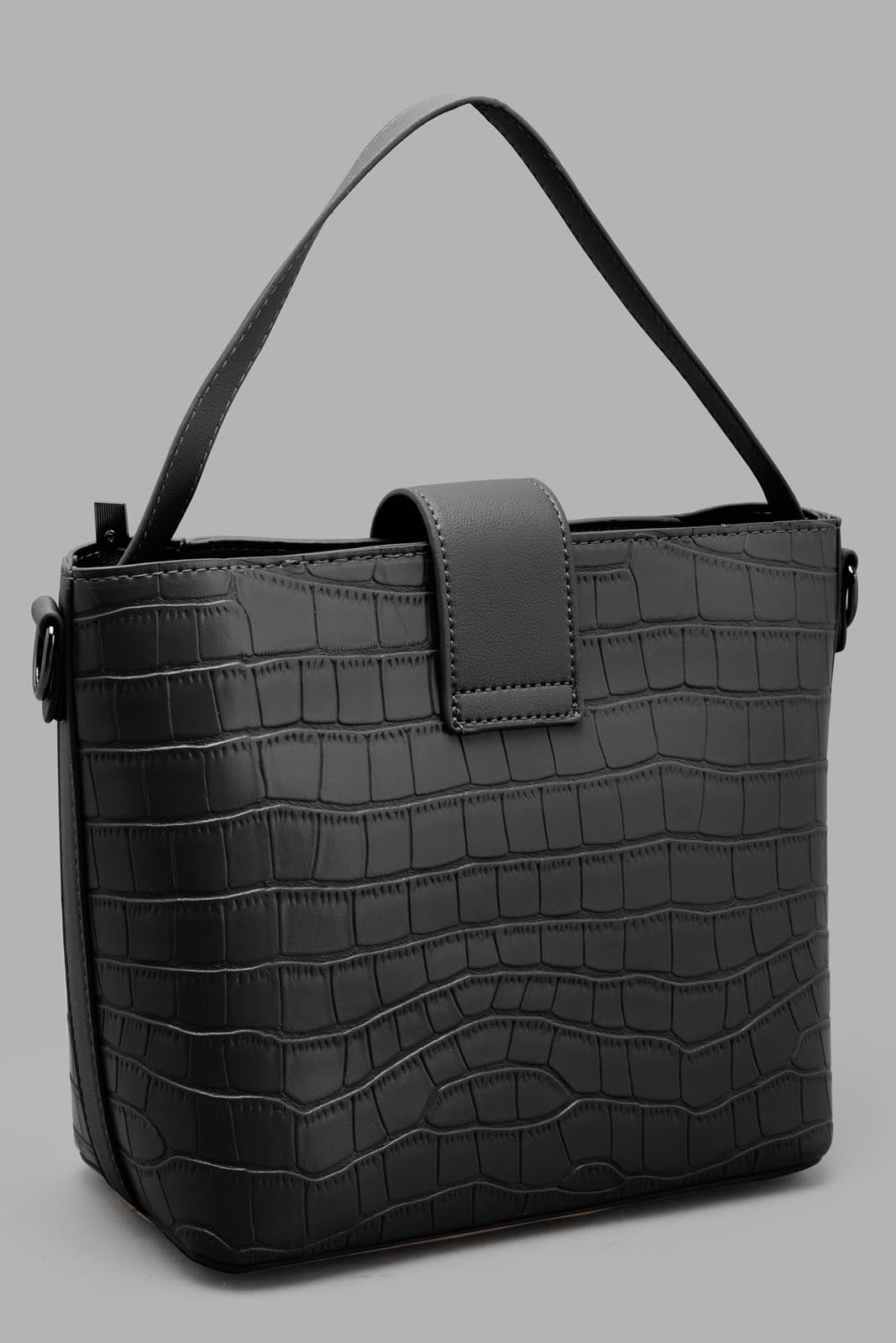 Redtag-Black-Bucket-Texture-Cross-Body-Bag-Category:Bags,-Colour:Black,-Filter:Women's-Accessories,-New-In,-New-In-Women-ACC,-Non-Sale,-S22C,-Section:Women,-Women-Bags-Women-