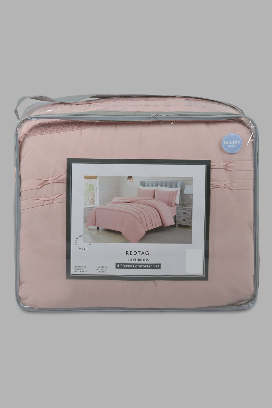 Redtag-Pink-4-Piece-Comforter-Set-(Double-Size)-Category:Comforters,-Colour:Pink,-Deals:New-In,-Filter:Home-Bedroom,-HMW-BED-Comforters,-Naya,-New-In-HMW-BED,-Non-Sale,-Section:Homewares,-W22O-Home-Bedroom-