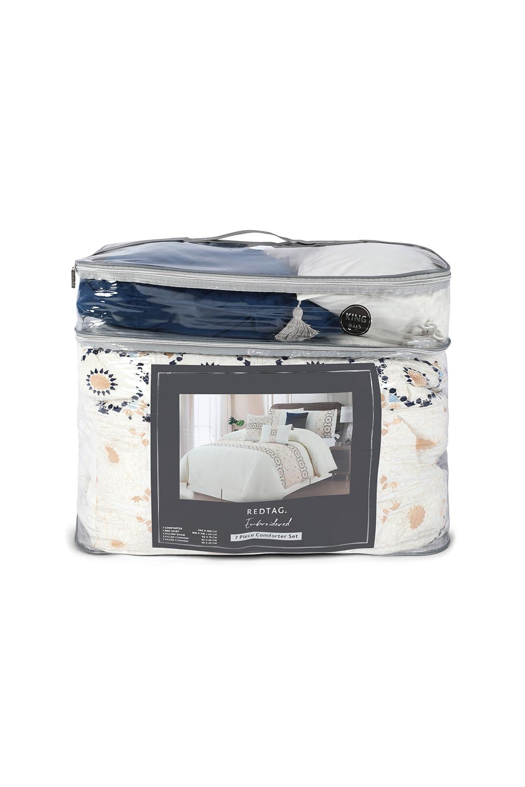 Redtag-Ivory-7-Piece-Embroidery-Comforter-Set-(King-Size)-Category:Comforters,-Colour:Ivory,-Deals:New-In,-Dept:Home,-Euphoric,-Filter:Home-Bedroom,-HMW-BED-Comforters,-New-In-HMW-BED,-Non-Sale,-Section:Homewares,-W22O-Home-Bedroom-
