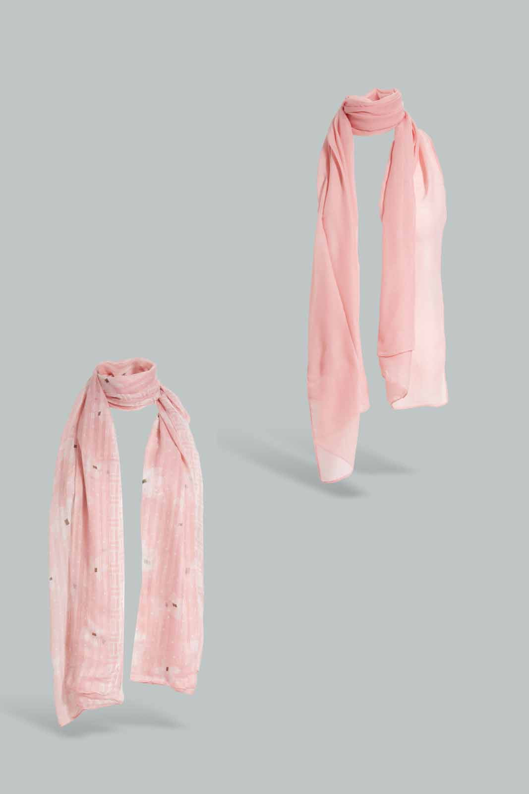 Redtag-Multicolour-Solid-And-Printed-Set-Of-2-Scarf-Category:Scarves,-Colour:Assorted,-Filter:Women's-Accessories,-New-In,-New-In-Women-ACC,-Non-Sale,-Section:Women,-W22O,-Women-Scarves-Women-