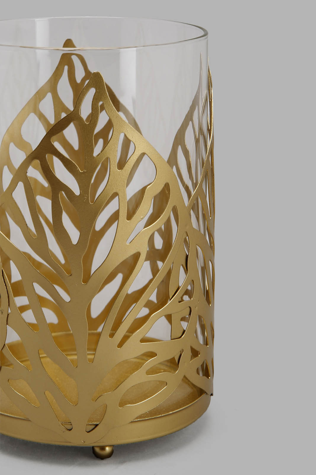 Redtag-Gold-Leaf-Metal-And-Glass-Candle-Holder-Category:Candles-&-Fragrances,-Colour:Gold,-Deals:New-In,-Filter:Home-Decor,-HMW-HOM-Decorative-Accessories,-New-In-HMW-HOM,-Non-Sale,-Section:Homewares,-W22O-Home-Decor-