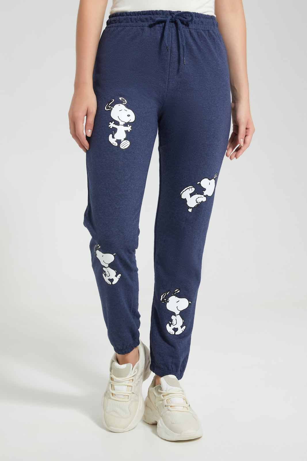 Redtag-Blue-Melange-Snoopy-Print-Active-Pant-Category:Joggers,-Colour:Blue,-Deals:New-In,-Filter:Women's-Clothing,-New-In-Women,-Non-Sale,-S22D,-Section:Women,-Women-Joggers-Women's-