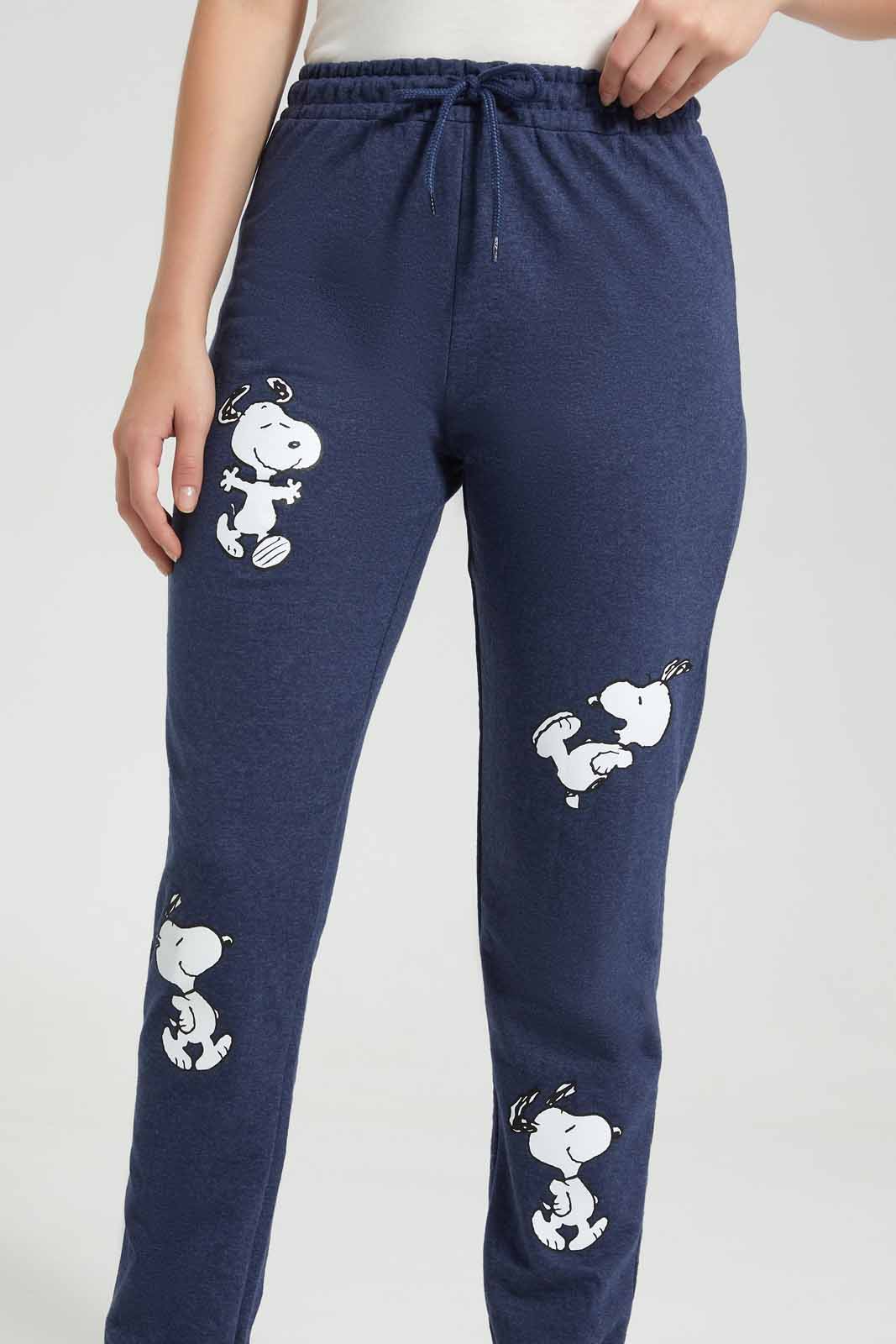 Redtag-Blue-Melange-Snoopy-Print-Active-Pant-Category:Joggers,-Colour:Blue,-Deals:New-In,-Filter:Women's-Clothing,-New-In-Women,-Non-Sale,-S22D,-Section:Women,-Women-Joggers-Women's-