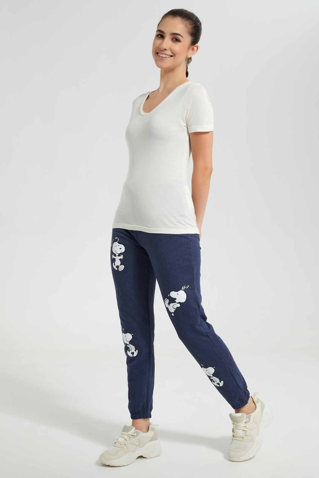 Redtag-Blue-Melange-Snoopy-Print-Active-Pant-Category:Joggers,-Colour:Blue,-Deals:New-In,-Filter:Women's-Clothing,-New-In-Women,-Non-Sale,-S22D,-Section:Women,-Women-Joggers-Women's-