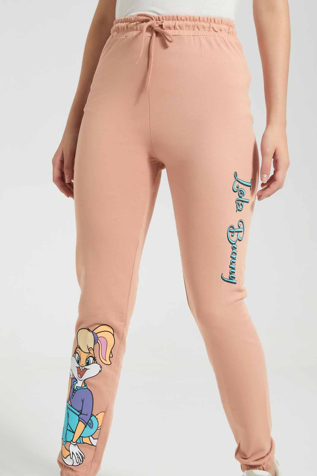 Redtag-Pink-Lola-Bunny-Print-Active-Pant-Category:Joggers,-Colour:Apricot,-Deals:New-In,-Filter:Women's-Clothing,-New-In-Women,-Non-Sale,-S22D,-Section:Women,-Women-Joggers-Women's-