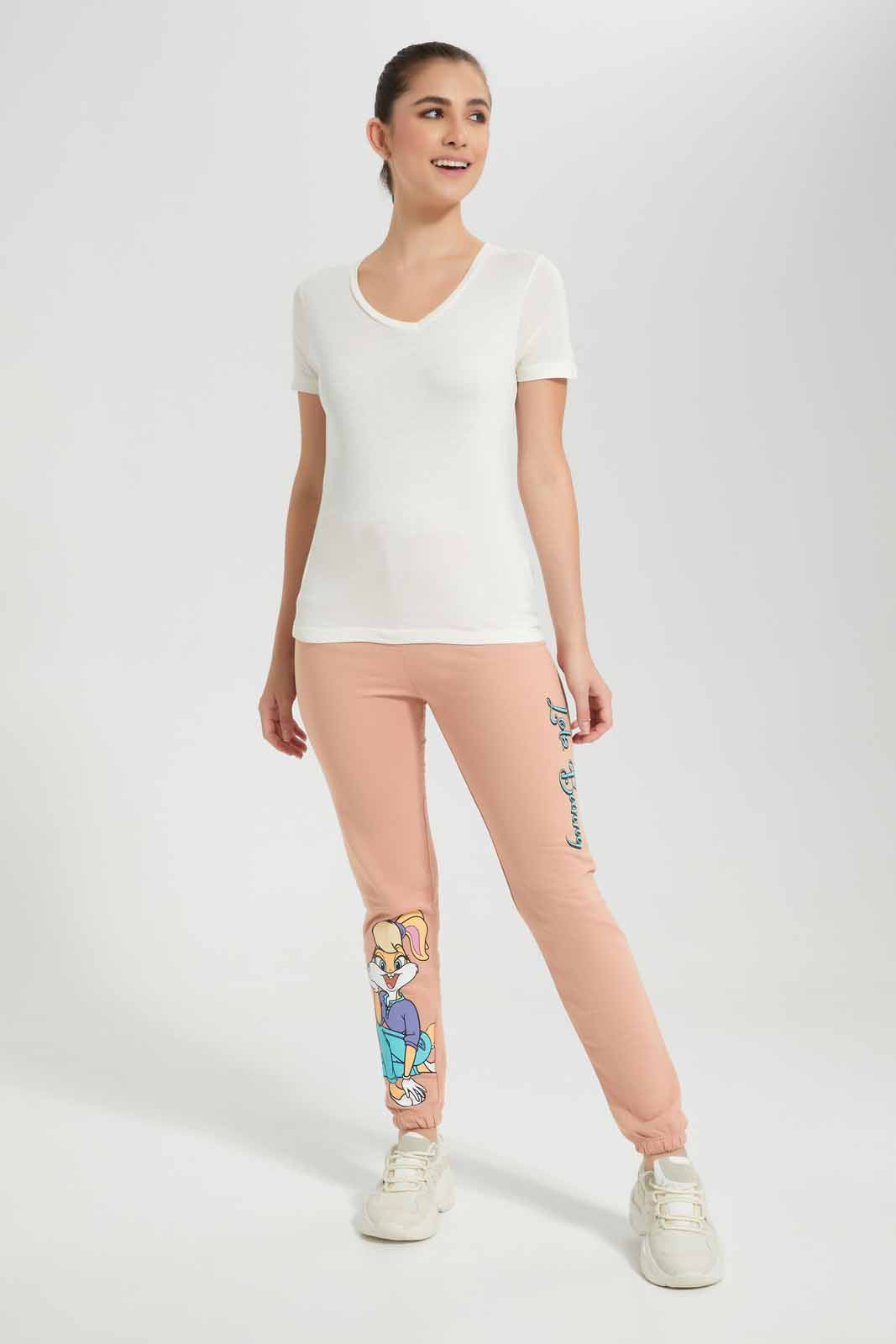 Redtag-Pink-Lola-Bunny-Print-Active-Pant-Category:Joggers,-Colour:Apricot,-Deals:New-In,-Filter:Women's-Clothing,-New-In-Women,-Non-Sale,-S22D,-Section:Women,-Women-Joggers-Women's-