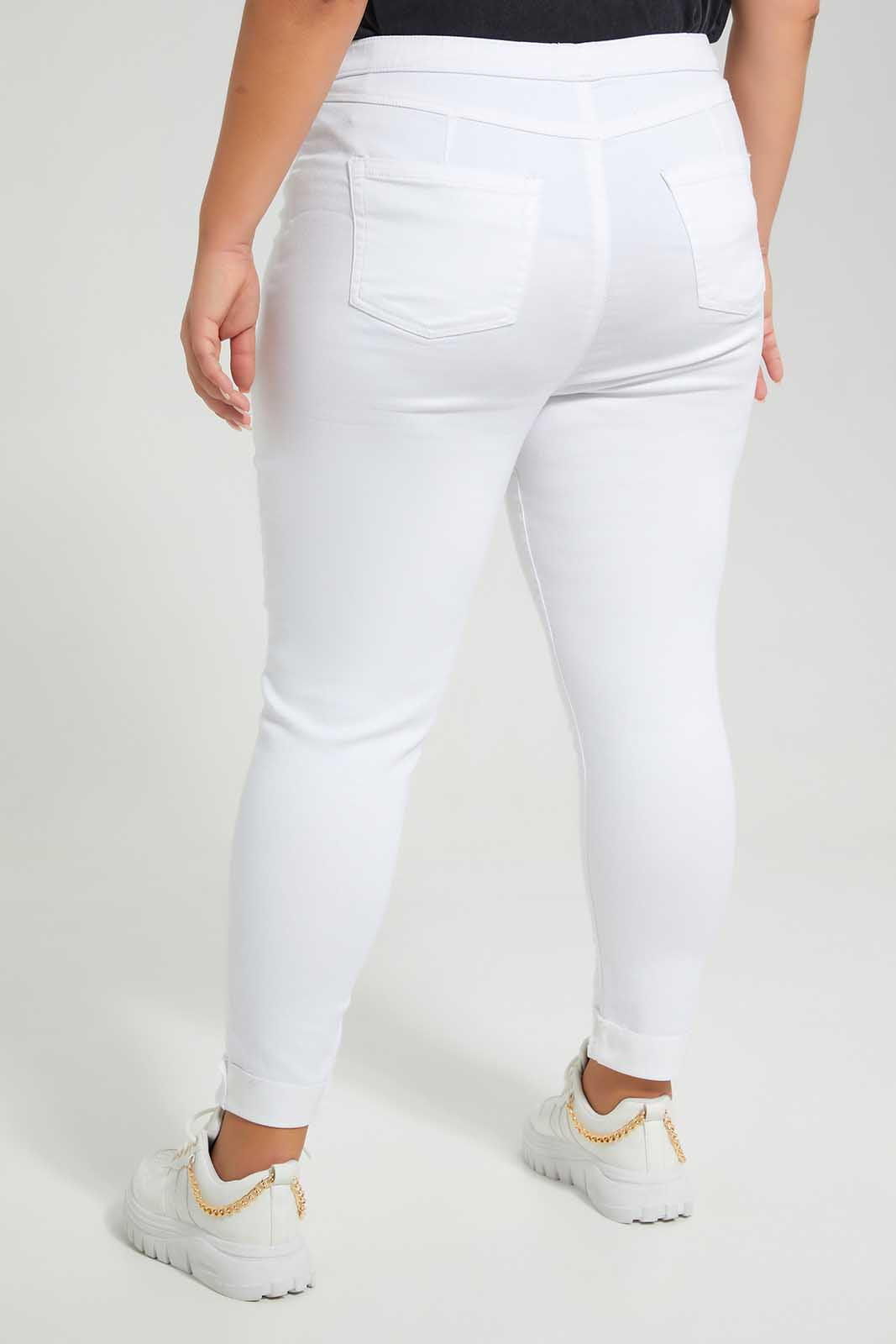 Redtag-White-Jegging-With-Folded-Hem-Category:Jeggings,-Colour:White,-Deals:New-In,-Filter:Plus-Size,-LDP-Jeggings,-New-In-LDP,-Non-Sale,-S22D,-Section:Women,-TBL-Women's-