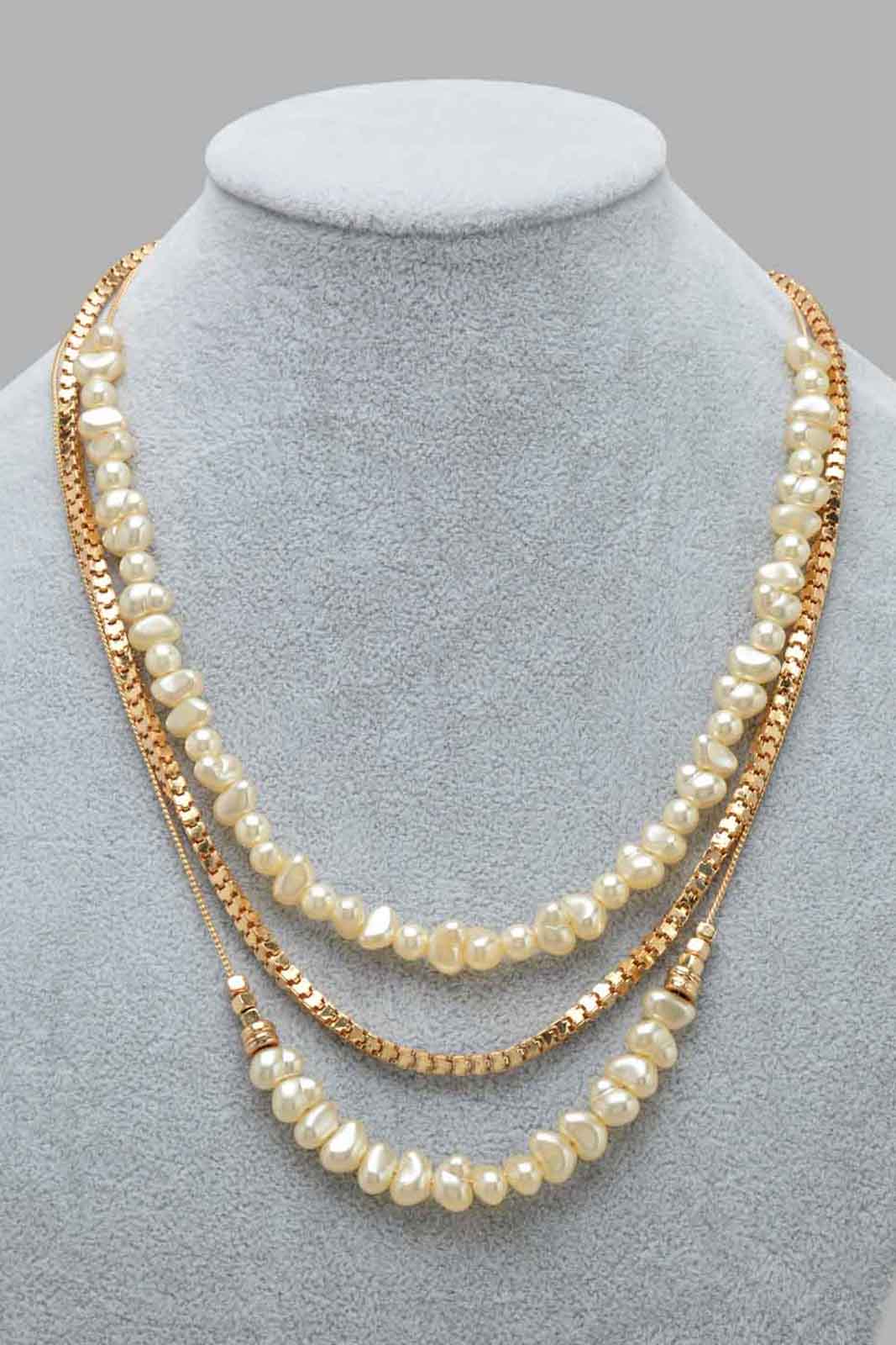 Redtag-Gold--Pearl-multilayered-Necklace-Category:Jewellery,-Colour:Gold,-Filter:Women's-Accessories,-LEC-Jewellery,-New-In,-New-In-Women-ACC,-Non-Sale,-S22C,-Section:Women-Women-