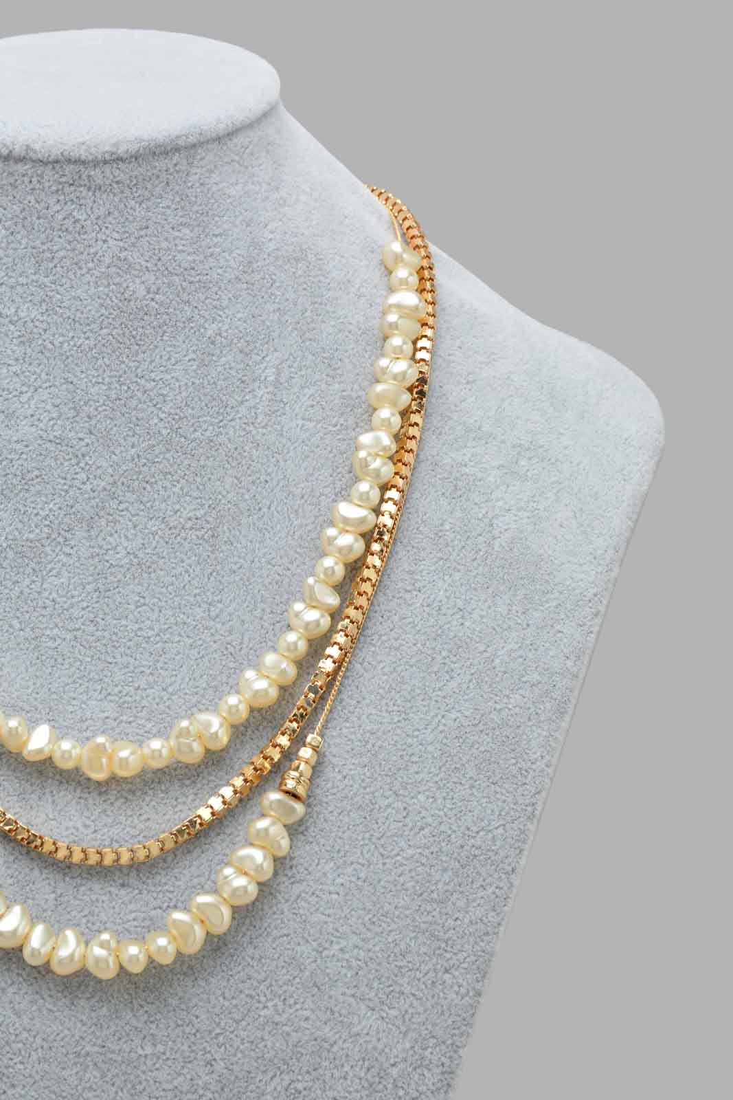Redtag-Gold--Pearl-multilayered-Necklace-Category:Jewellery,-Colour:Gold,-Filter:Women's-Accessories,-LEC-Jewellery,-New-In,-New-In-Women-ACC,-Non-Sale,-S22C,-Section:Women-Women-