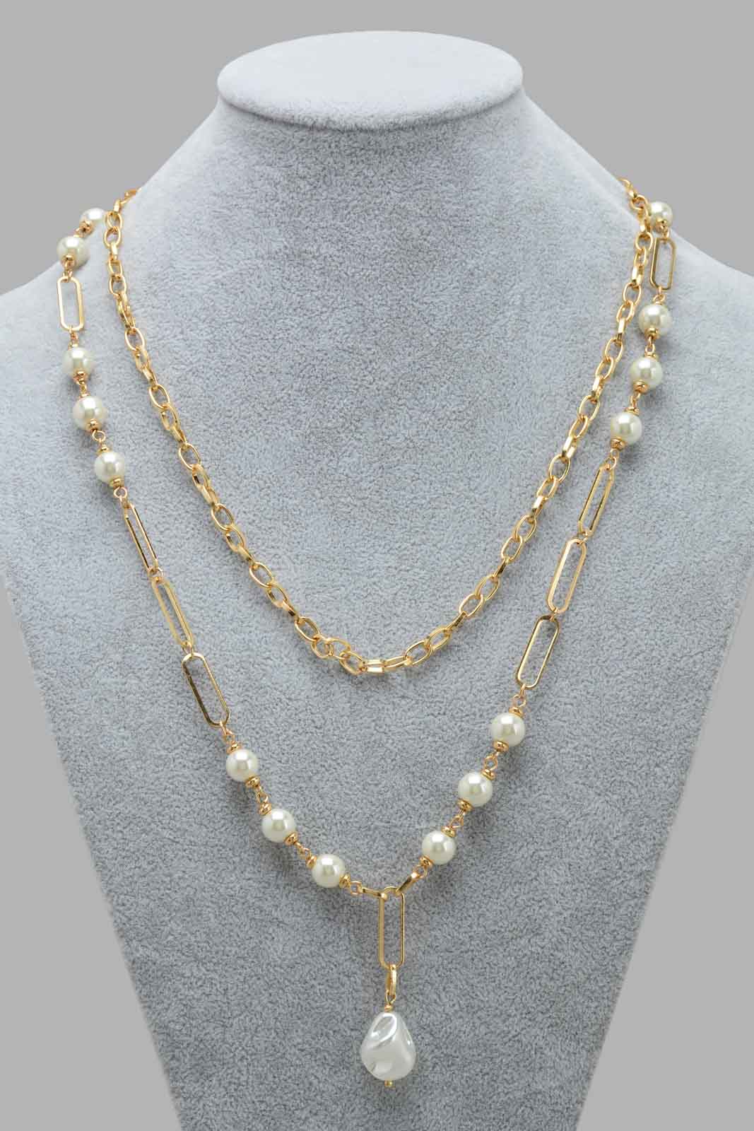 Redtag-Gold--Pearl-multilayered-Necklace-Category:Jewellery,-Colour:Gold,-Filter:Women's-Accessories,-LEC-Jewellery,-New-In,-New-In-Women-ACC,-Non-Sale,-S22C,-Section:Women-Women-
