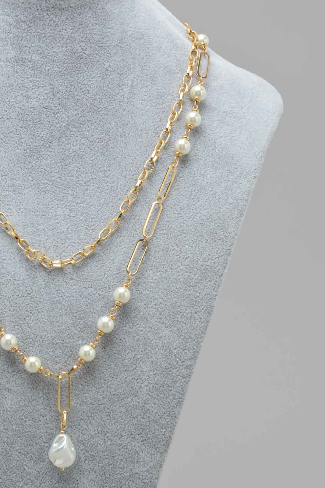 Redtag-Gold--Pearl-multilayered-Necklace-Category:Jewellery,-Colour:Gold,-Filter:Women's-Accessories,-LEC-Jewellery,-New-In,-New-In-Women-ACC,-Non-Sale,-S22C,-Section:Women-Women-
