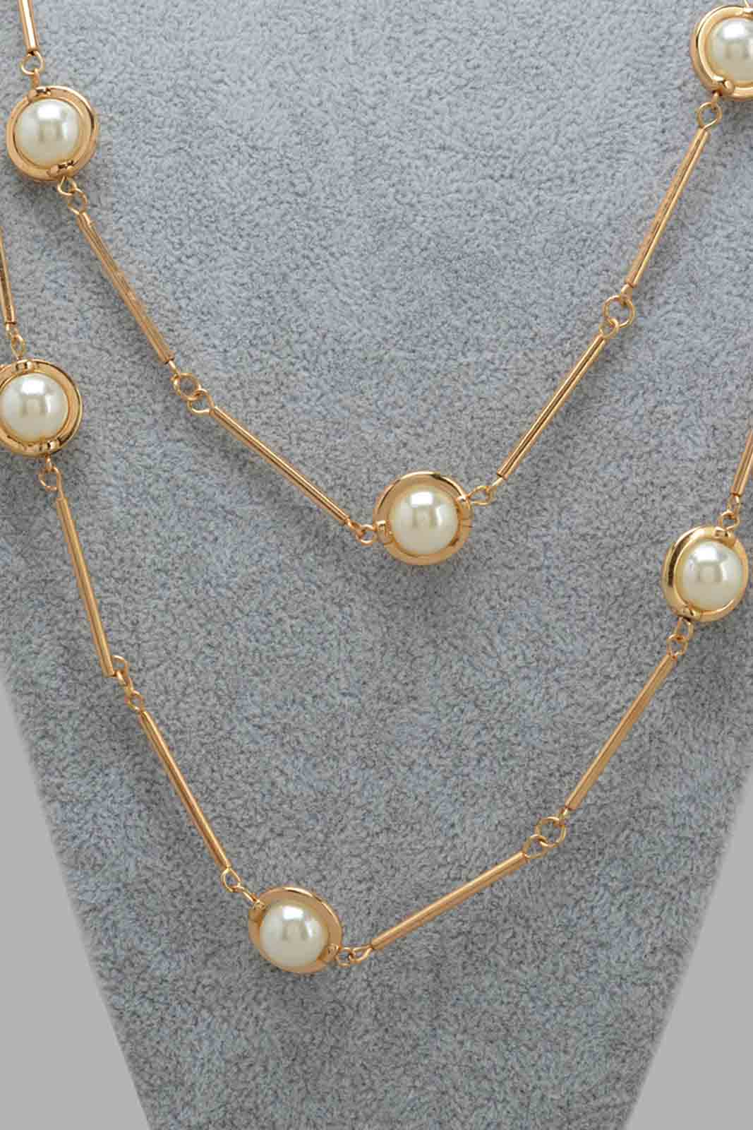 Redtag-Gold--Pearl-multilayered-Necklace-Category:Jewellery,-Colour:Gold,-Filter:Women's-Accessories,-LEC-Jewellery,-New-In,-New-In-Women-ACC,-Non-Sale,-S22C,-Section:Women-Women-