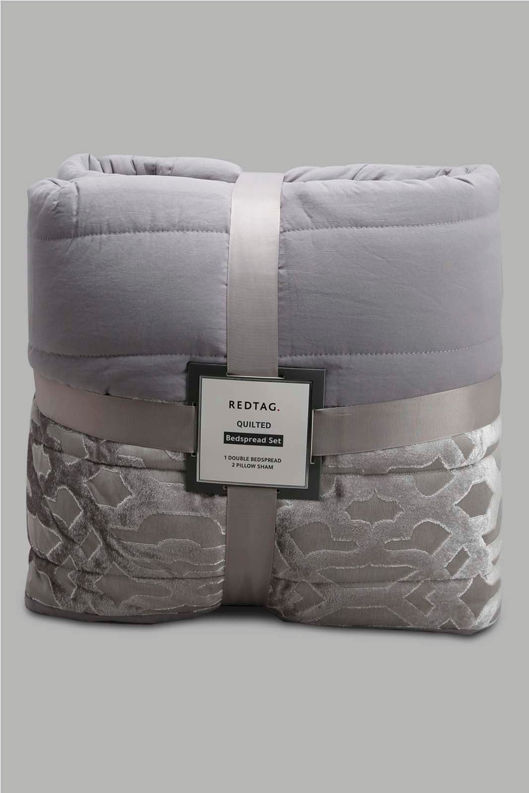 Redtag-Grey-3-Piece-Cut-Velvet-Bedspread-Set-(Double-Size)-Category:Bedspreads,-Colour:Grey,-Deals:New-In,-Filter:Home-Bedroom,-HMW-BED-Bedspreads,-New-In-HMW-BED,-Non-Sale,-Section:Homewares,-W22A-Home-Bedroom-