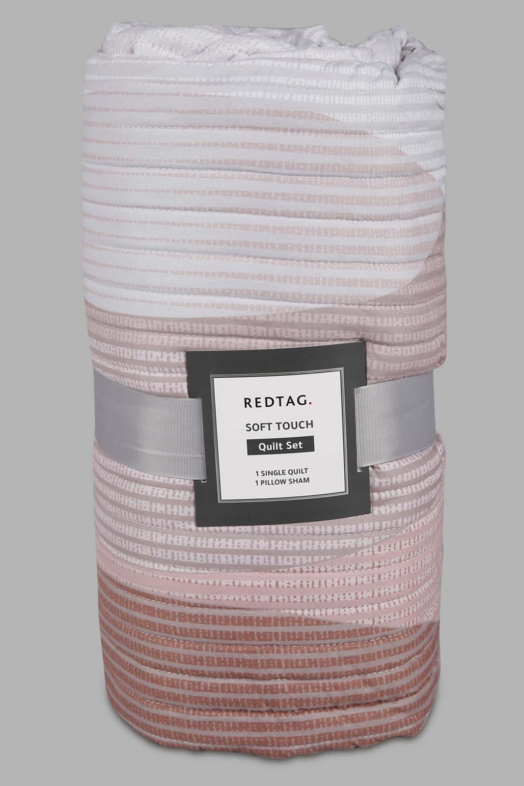 Redtag-Pink-2-Piece-Geometric-Printed-Quilt-Set-(Single-Size)-Category:Quilts,-Colour:Pink,-Deals:New-In,-Filter:Home-Bedroom,-HMW-BED-Quilts,-New-In-HMW-BED,-Non-Sale,-Section:Homewares,-W22A-Home-Bedroom-