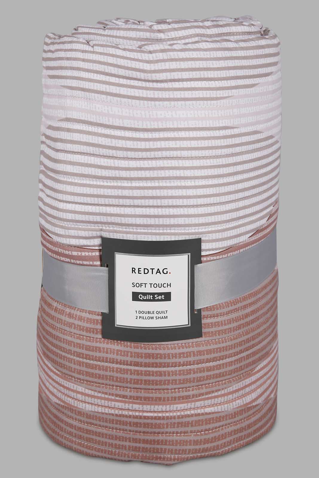 Redtag-Pink-3-Piece-Geometric-Printed-Quilt-Set-(Double-Size)-Category:Quilts,-Colour:Pink,-Deals:New-In,-Filter:Home-Bedroom,-HMW-BED-Quilts,-New-In-HMW-BED,-Non-Sale,-Section:Homewares,-W22A-Home-Bedroom-