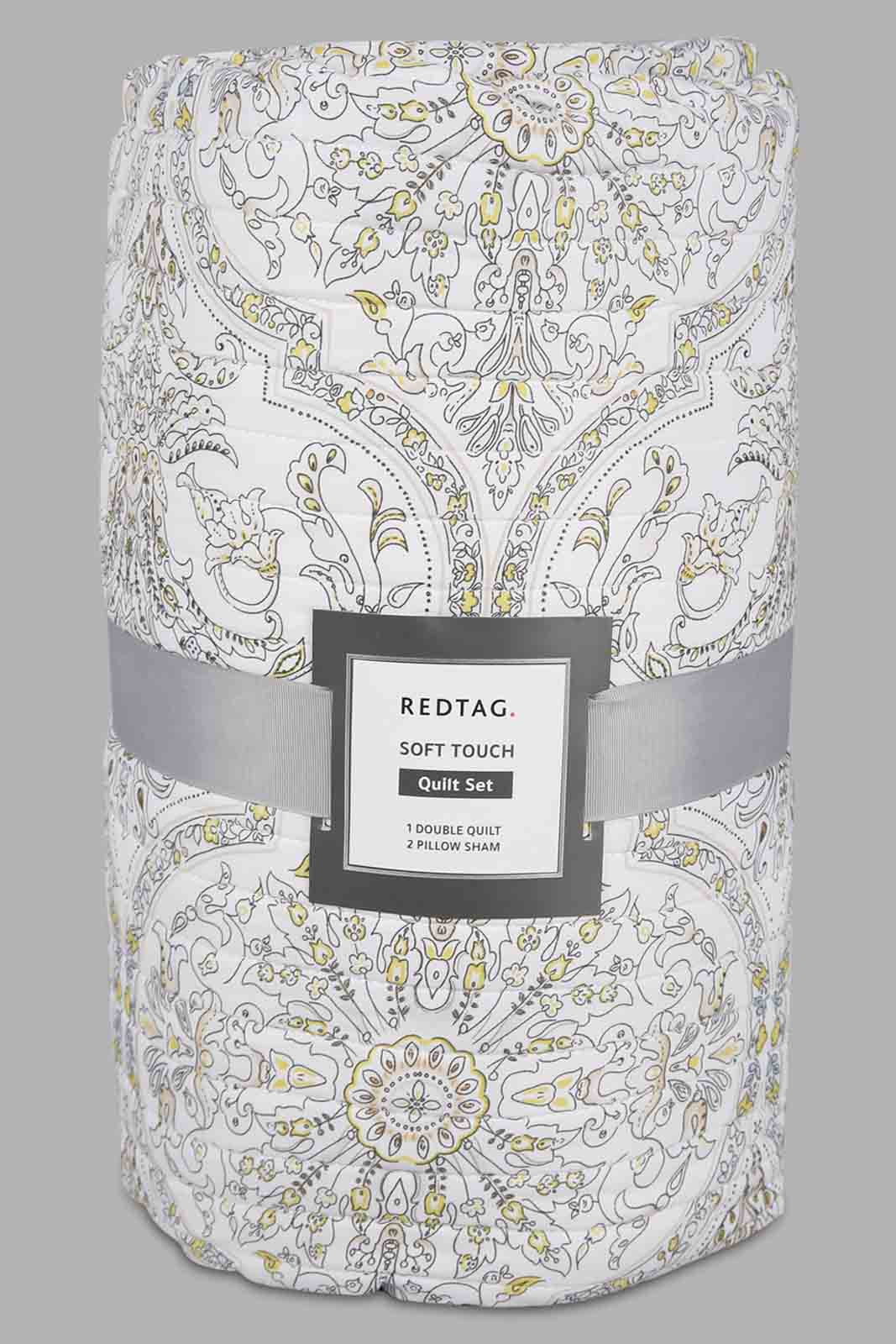 Redtag-Beige-3-Piece-Geometric-Printed-Quilt-Set-(Double-Size)-Category:Quilts,-Colour:Beige,-Deals:New-In,-Filter:Home-Bedroom,-HMW-BED-Quilts,-New-In-HMW-BED,-Non-Sale,-Section:Homewares,-W22A-Home-Bedroom-