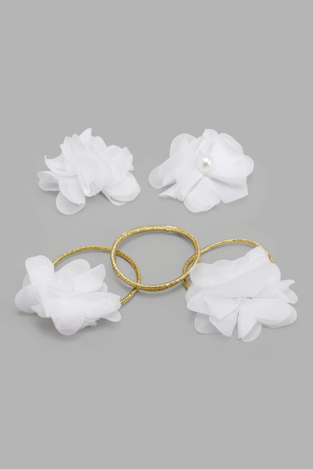 Girls White Hair Clip And Scrunchy Set (5 Piece)