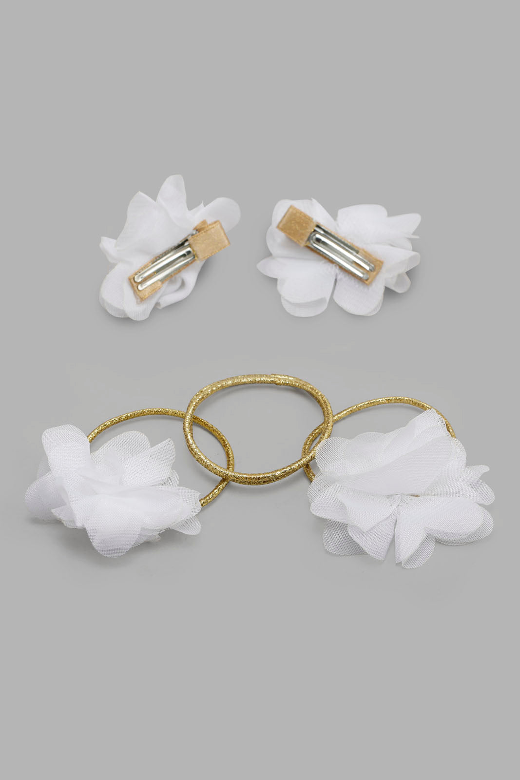 Girls White Hair Clip And Scrunchy Set (5 Piece)