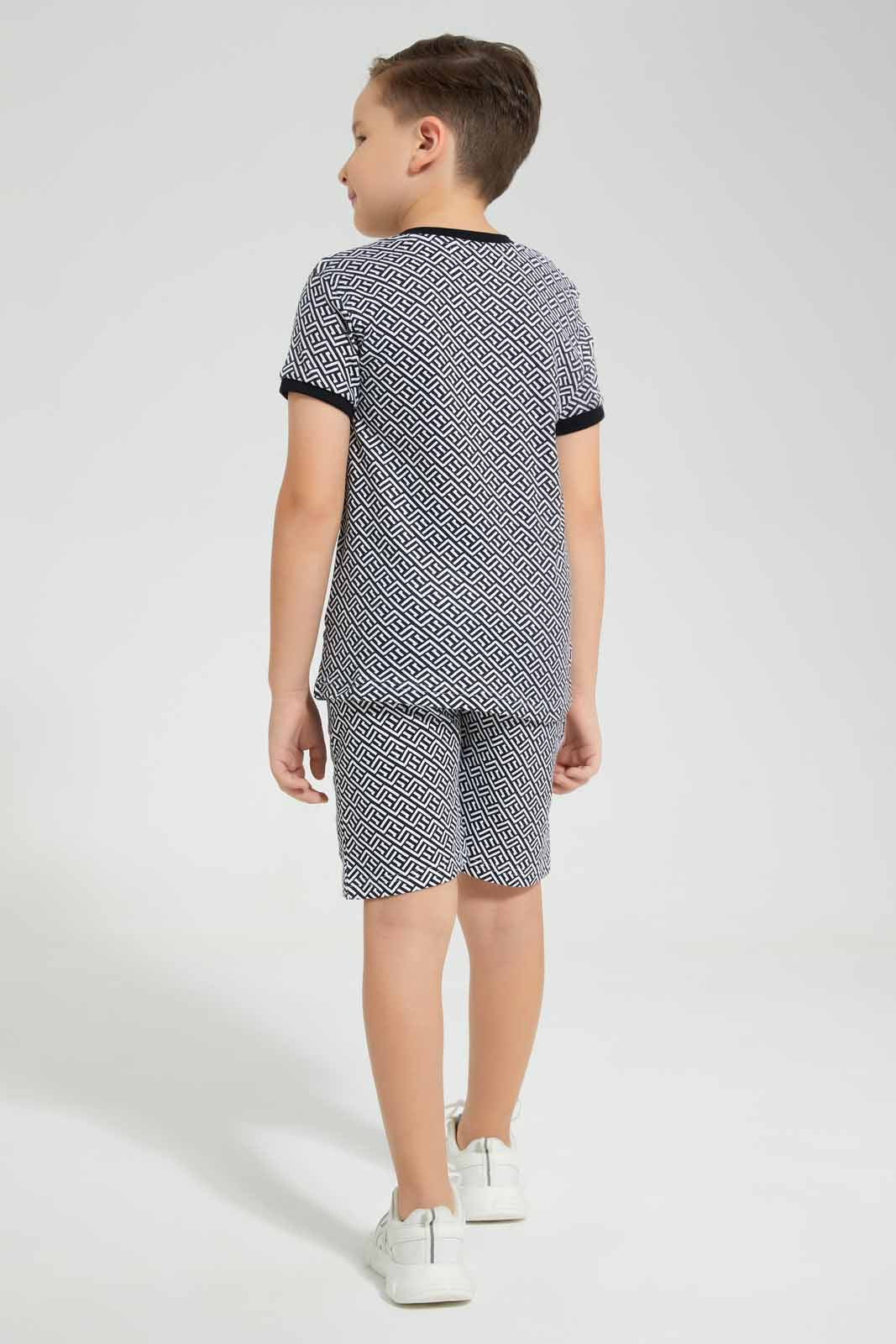 Redtag-White-AOP-Henley-And-Short-Set-BOY-Sets,-Category:Sets,-Colour:White,-Deals:New-In,-EID,-Filter:Boys-(2-to-8-Yrs),-New-In-BOY-APL,-Non-Sale,-Section:Boys-(0-to-14Yrs),-W22O-Boys-2 to 8 Years