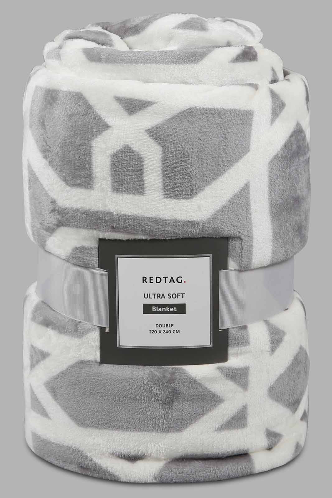 Redtag-Grey-Geometric-Print-Blanket-(Double-Size)-Category:Blankets,-Colour:Grey,-Deals:New-In,-Filter:Home-Bedroom,-HMW-BED-Blankets,-New-In-HMW-BED,-Non-Sale,-Section:Homewares,-W22A-Home-Bedroom-