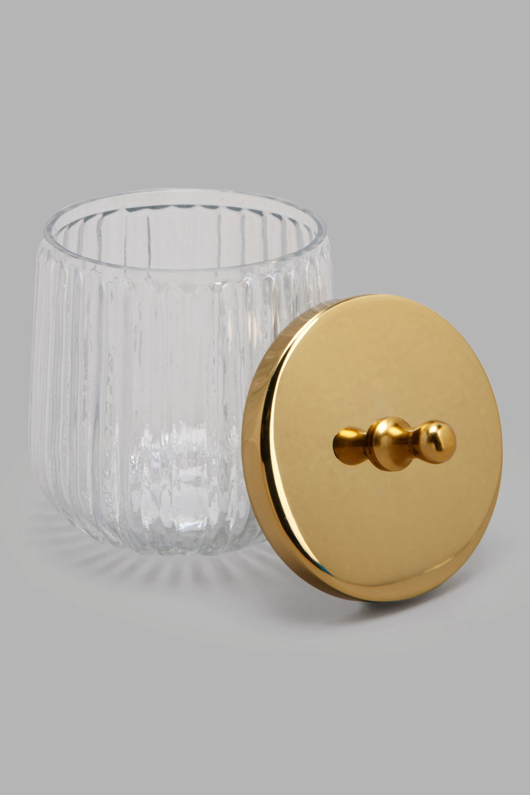 Redtag-Gold-Stripe-Glass-Cotton-Jar-Category:Bathroom-Accessories,-Colour:Gold,-Deals:New-In,-Filter:Home-Bathroom,-HMW-BAC-Bath-Accessories,-New-In-HMW-BAC,-Non-Sale,-Section:Homewares,-W22A-Home-Bathroom-
