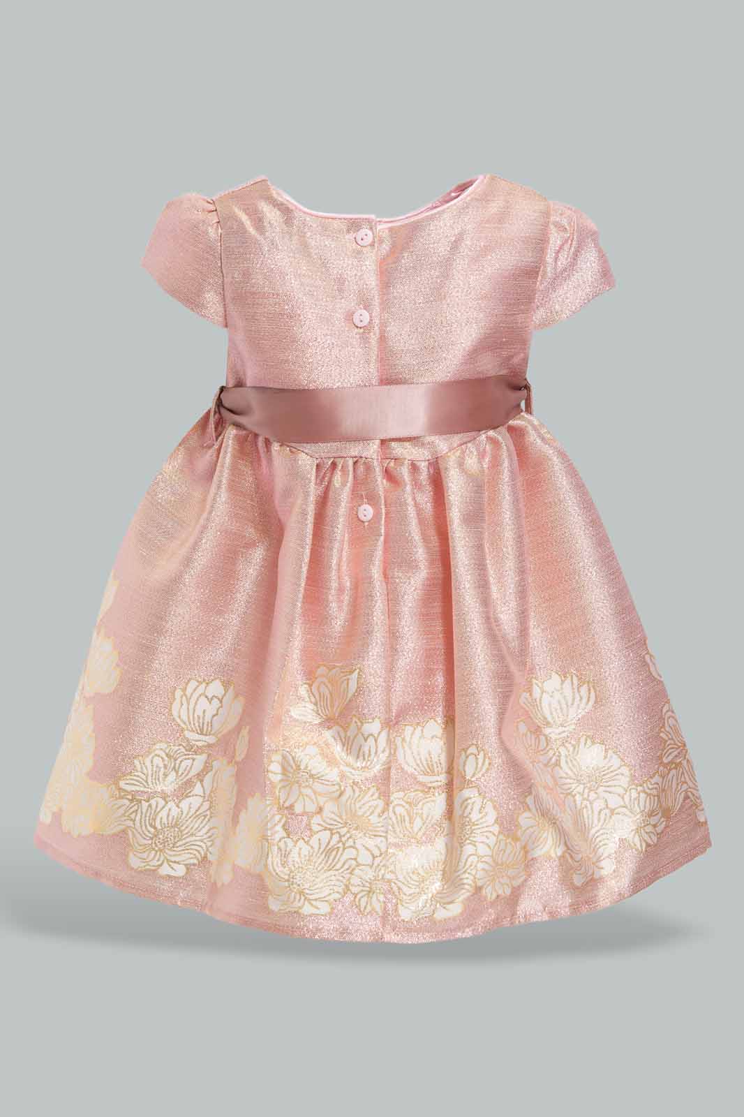 Redtag-Gold-Jacquard-Dress-With-Belt-Category:Dresses,-Colour:Gold,-Deals:New-In,-EID,-Filter:Infant-Girls-(3-to-24-Mths),-ING-Dresses,-New-In-ING-APL,-Non-Sale,-Section:Girls-(0-to-14Yrs),-W22O-Infant-Girls-3 to 24 Months