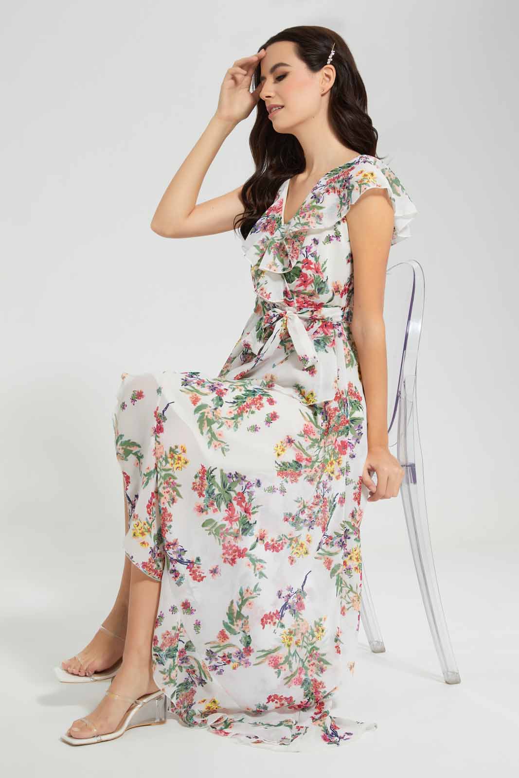 Redtag-Assorted-Floral-Printed-Ruffled-Neck-Wrap-Over-Hi-Lo-Hem-Belted-Dress-Category:Dresses,-Colour:Assorted,-Deals:New-In,-Filter:Women's-Clothing,-New-In-Women-APL,-Non-Sale,-Section:Women,-W22O,-Women-Dresses-Women's-