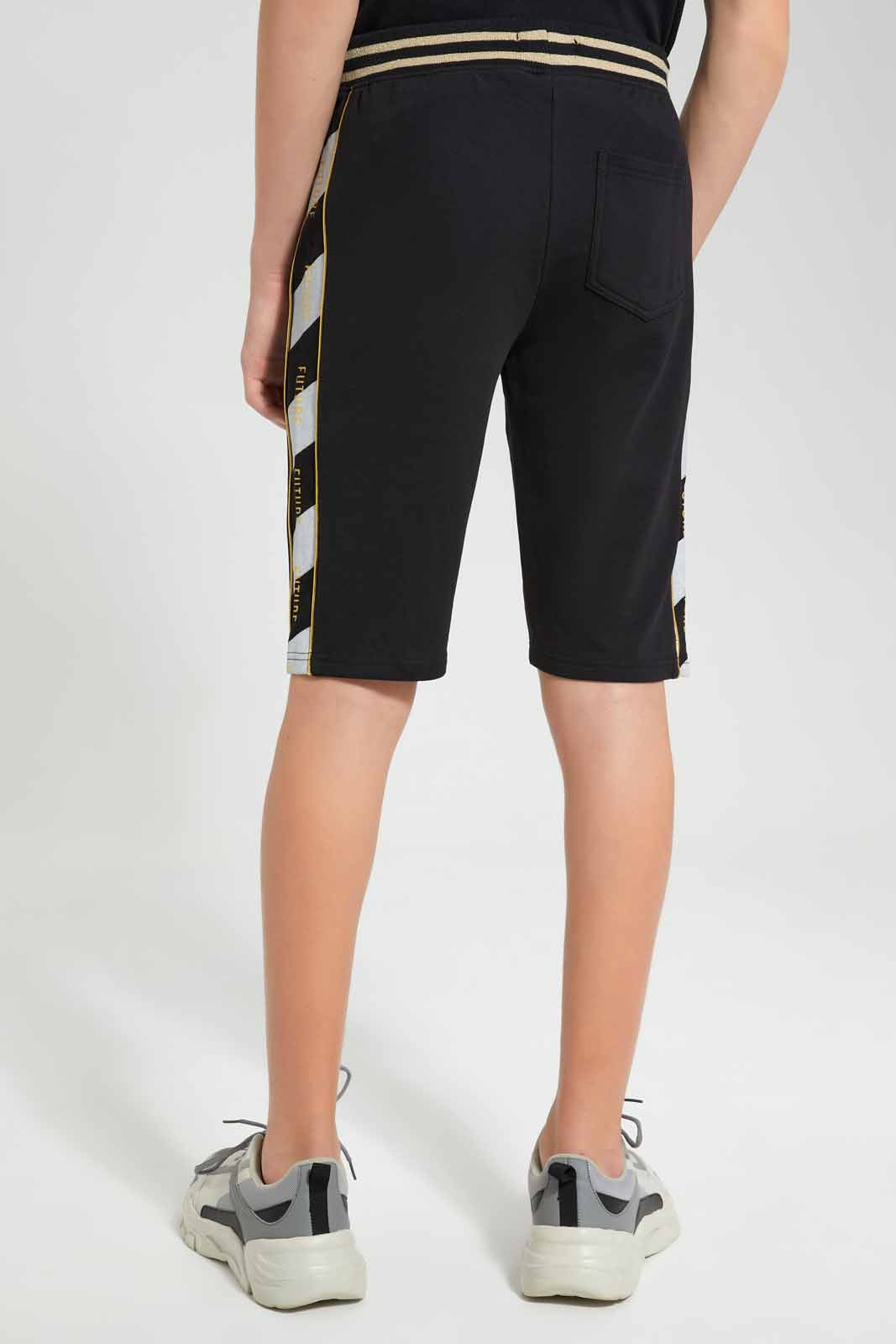 Redtag-Black-Foil-Print-Active-Shorts-BSR-Shorts,-Category:Shorts,-Colour:Black,-Deals:New-In,-Filter:Senior-Boys-(9-to-14-Yrs),-New-In-BSR-APL,-Non-Sale,-Section:Boys-(0-to-14Yrs),-W22O-Senior-Boys-9 to 14 Years