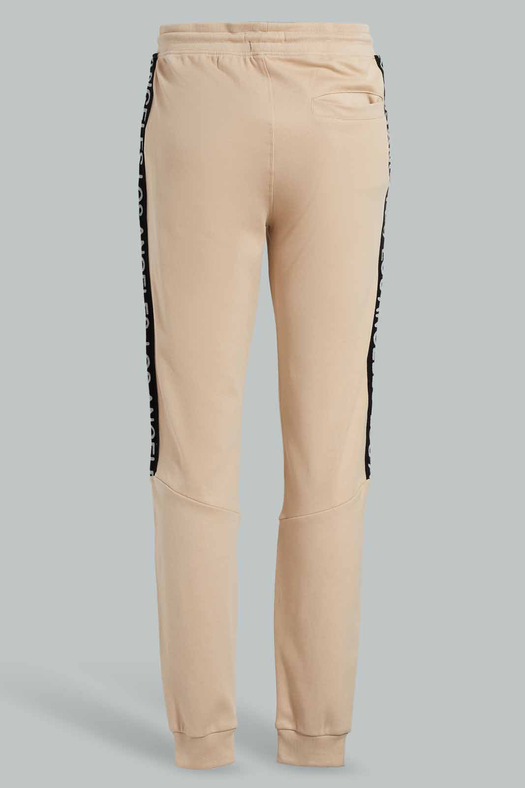 Redtag-Beige-Side-Tape-Active-Pants-Joggers-Senior-Boys-9 to 14 Years