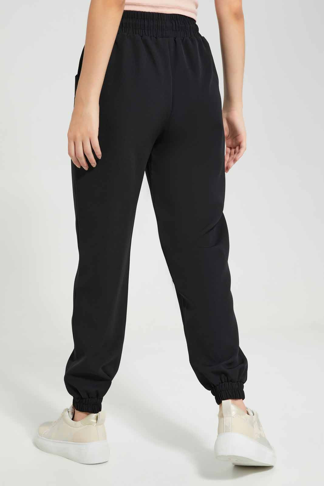Redtag-Black-Tapered-Leg-Elasticated-Waist-Pants-Category:Trousers,-Colour:Black,-Deals:New-In,-Filter:Women's-Clothing,-New-In-Women-APL,-Non-Sale,-Section:Women,-W22O,-Women-Trousers-Women's-