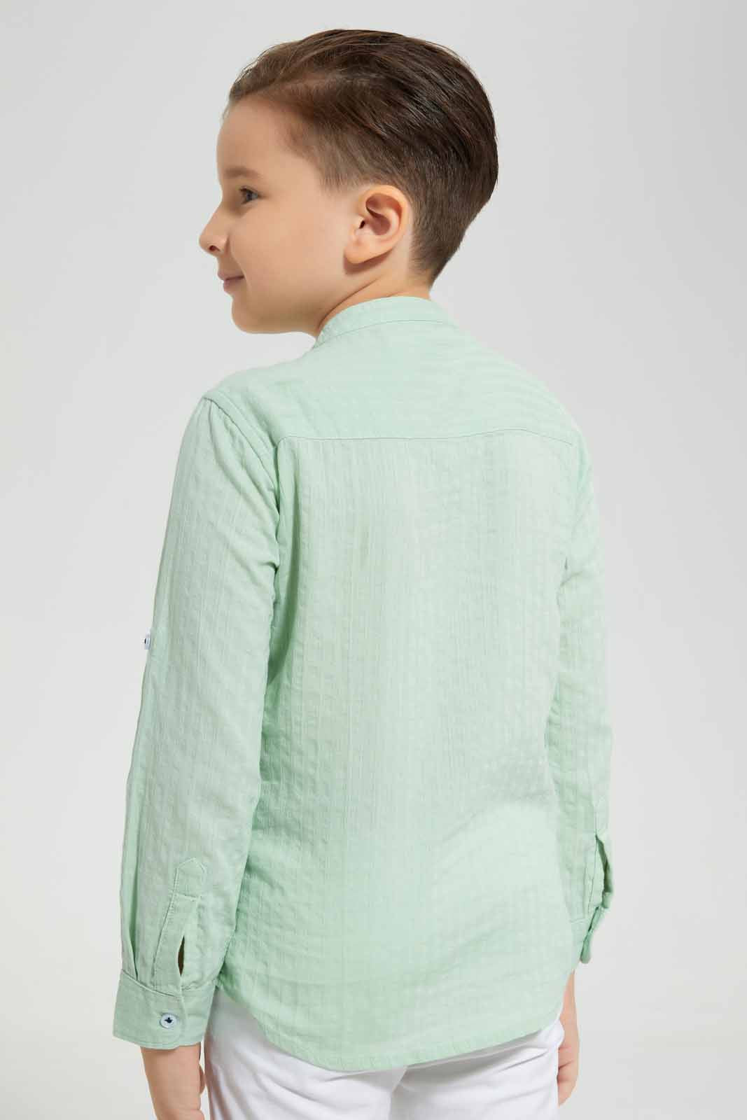 Mint Seesucker Mandarin Shirt